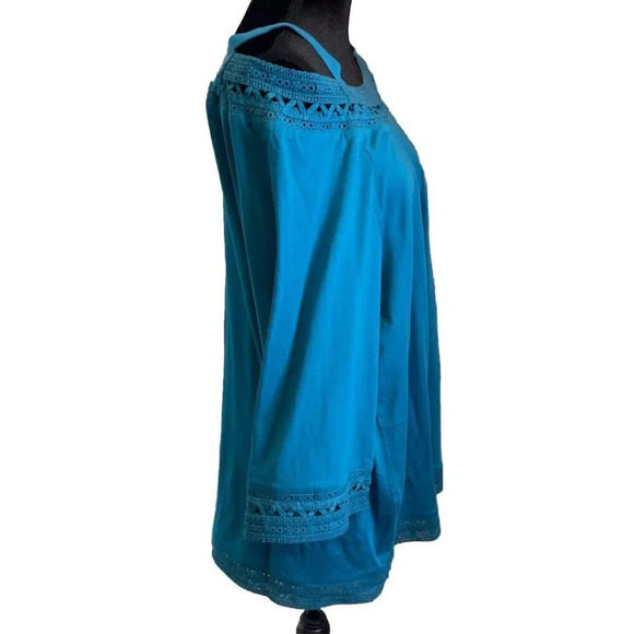 Soft Surroundings Size 1X Ava Top Blouse Fjord Blue Crochet Trim Beach Preppy - Picture 5 of 10